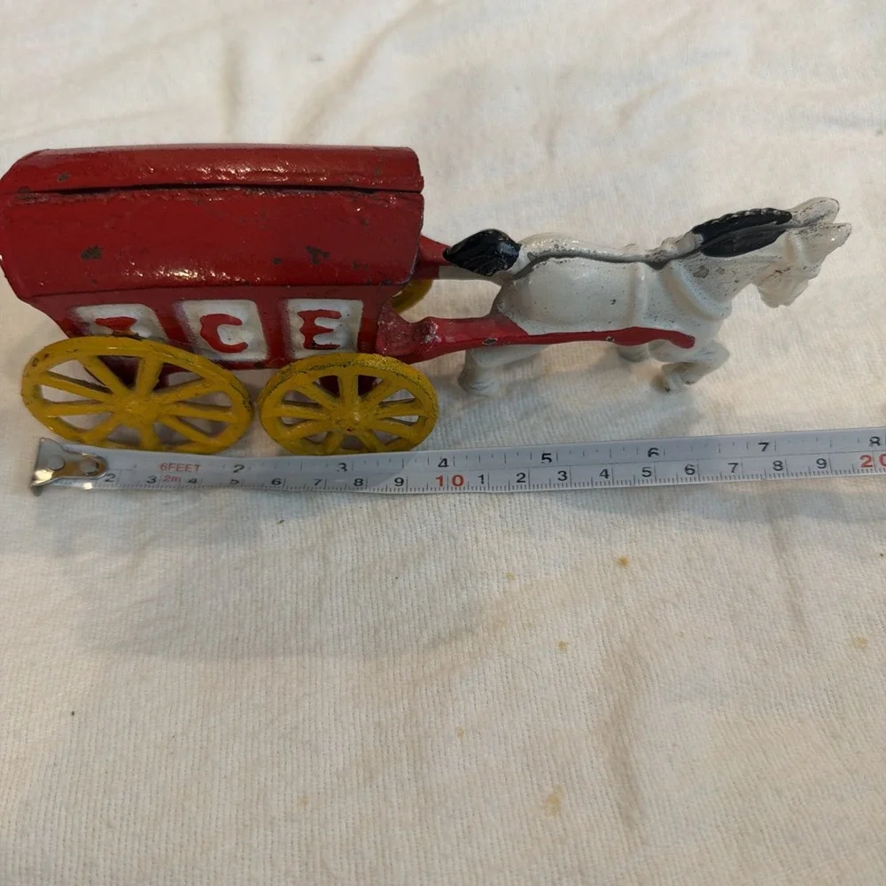 Vtg 1975 Chadwick Cast Iron Red Ice‎ Wagon White Horse Drawn Cart Carriage Toy